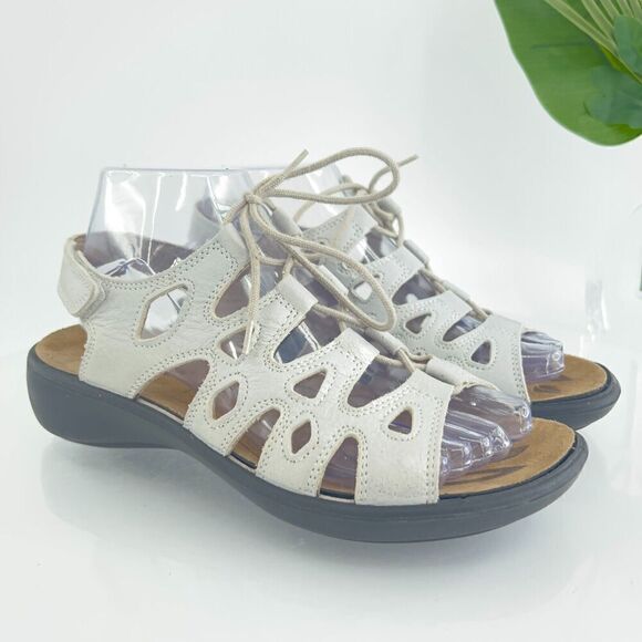 Romika Women Ibiza Gladiator Sandal 38 7 White Leather Lace Up Wedge Shoes - Picture 1 of 14